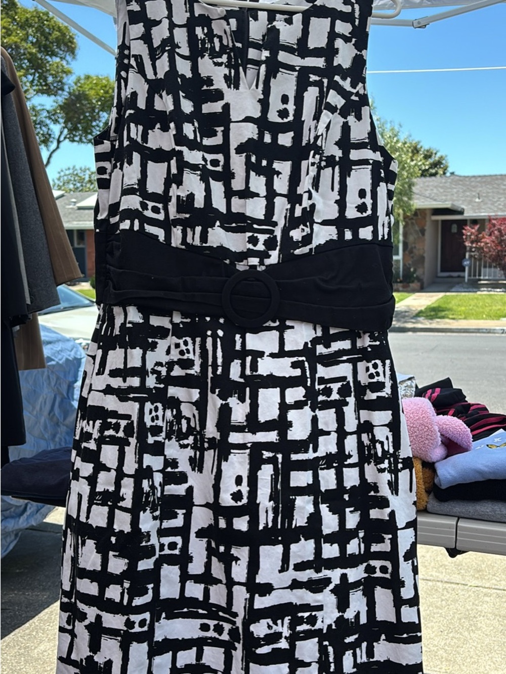 AGB Black and White Sleeveless Midi Dress with Belt